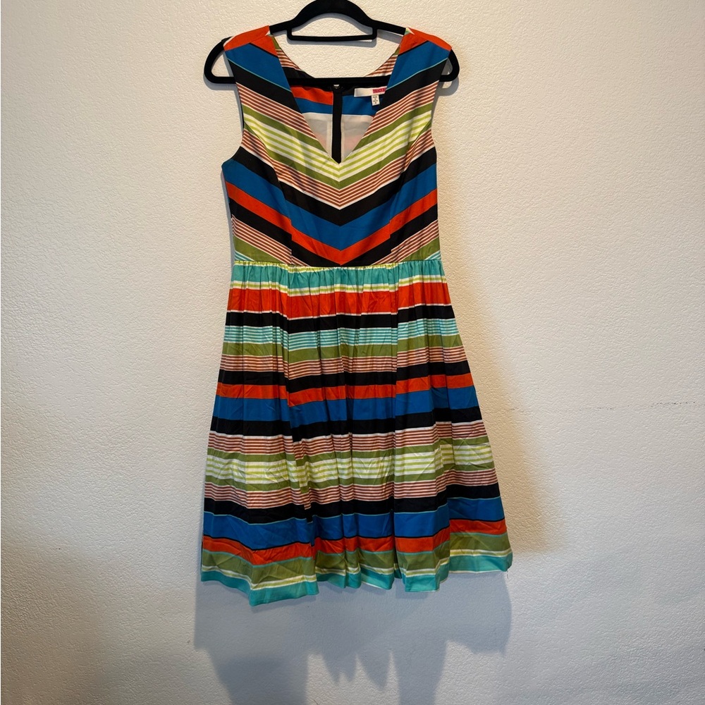 🍄 Tracy Reese Multicolor Striped V-Neck Fit & Flare Dress